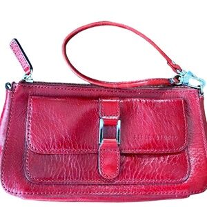 Wilson Leather Pelle Studio Wristlet Dark Red Vintage Detachable Strap Zip